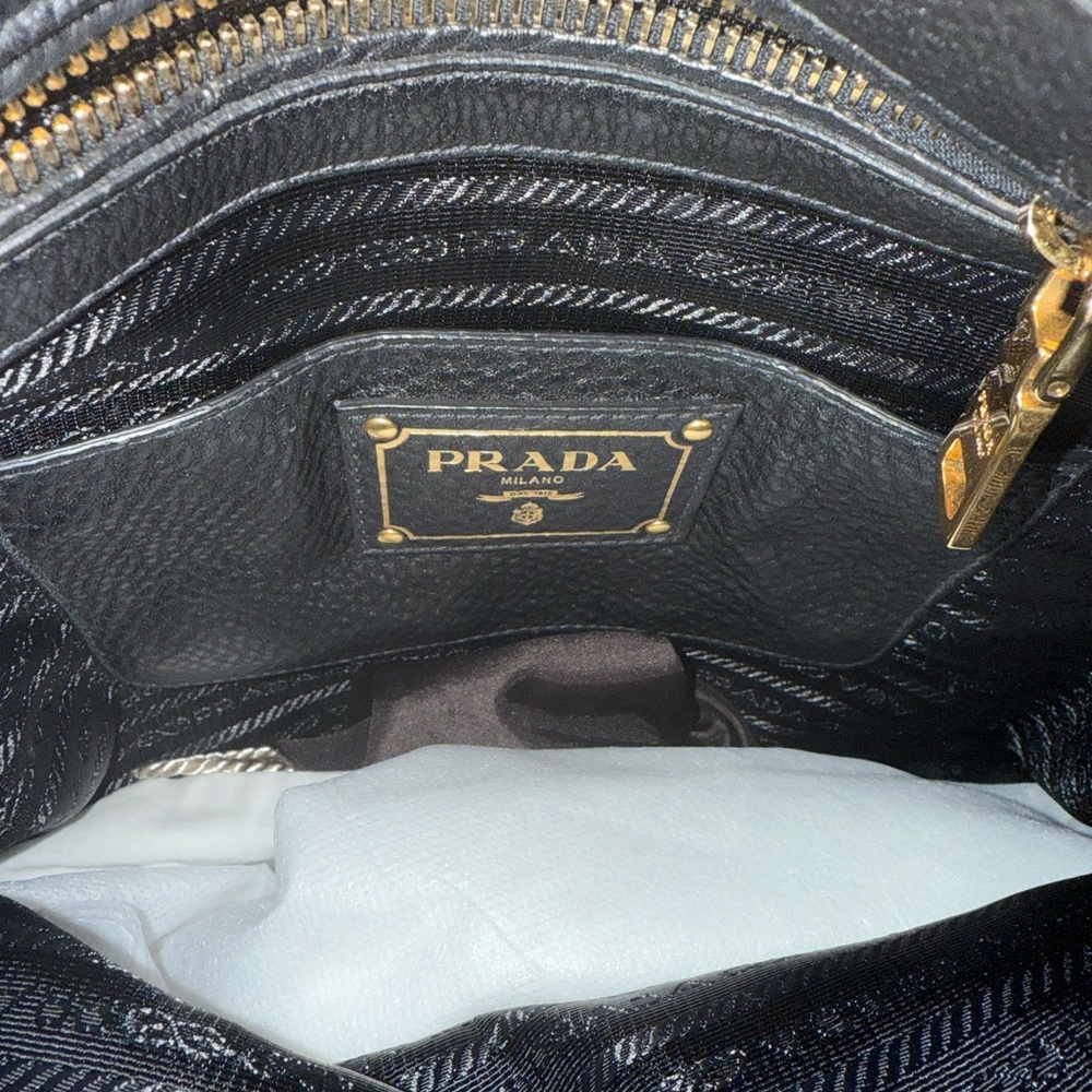 Prada Black Leather Shoulder Bag with Gold Accents - Picture 2 of 5
